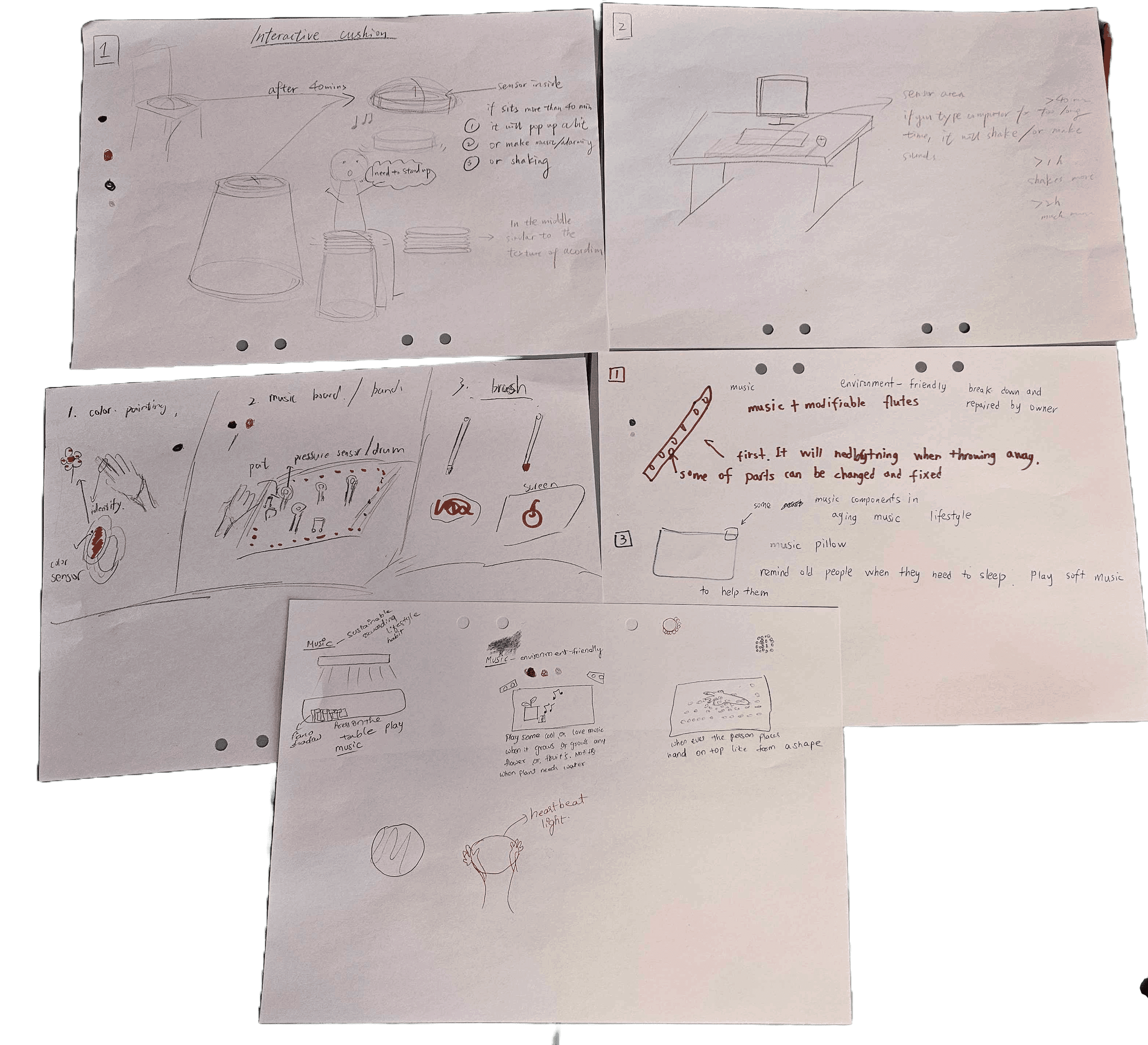 Brainstorming sketches exploring tangible posture feedback concepts