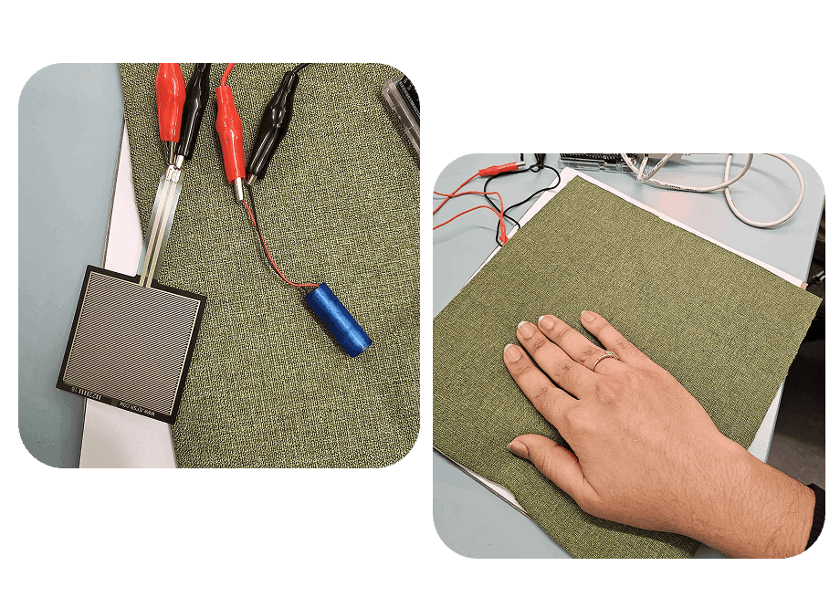 First prototype: cardboard base with one pressure sensor and one vibration motor