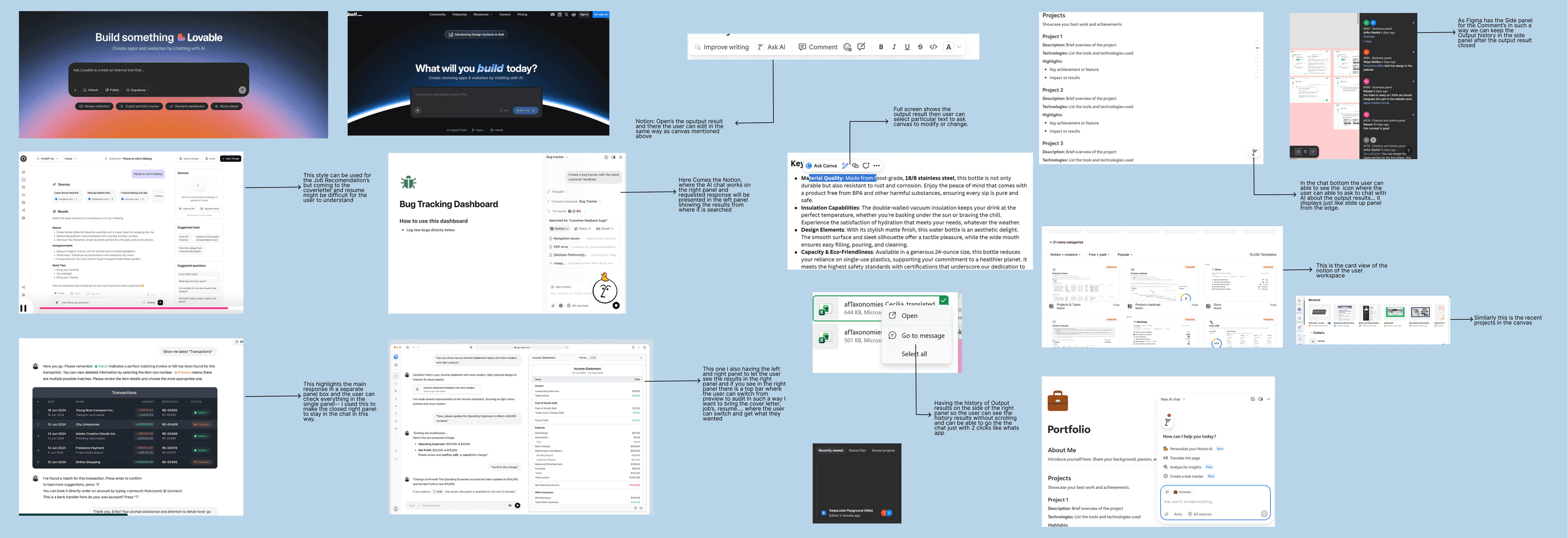 Competitive analysis board comparing eight AI and career platforms