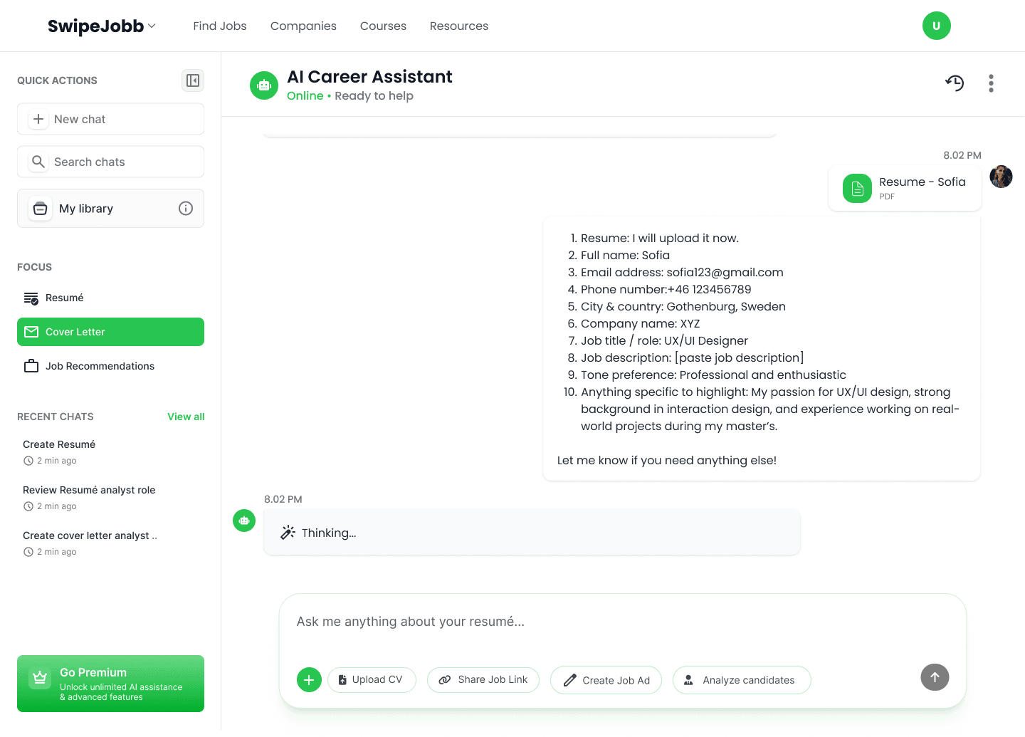 Cover letter flow — review and refinement