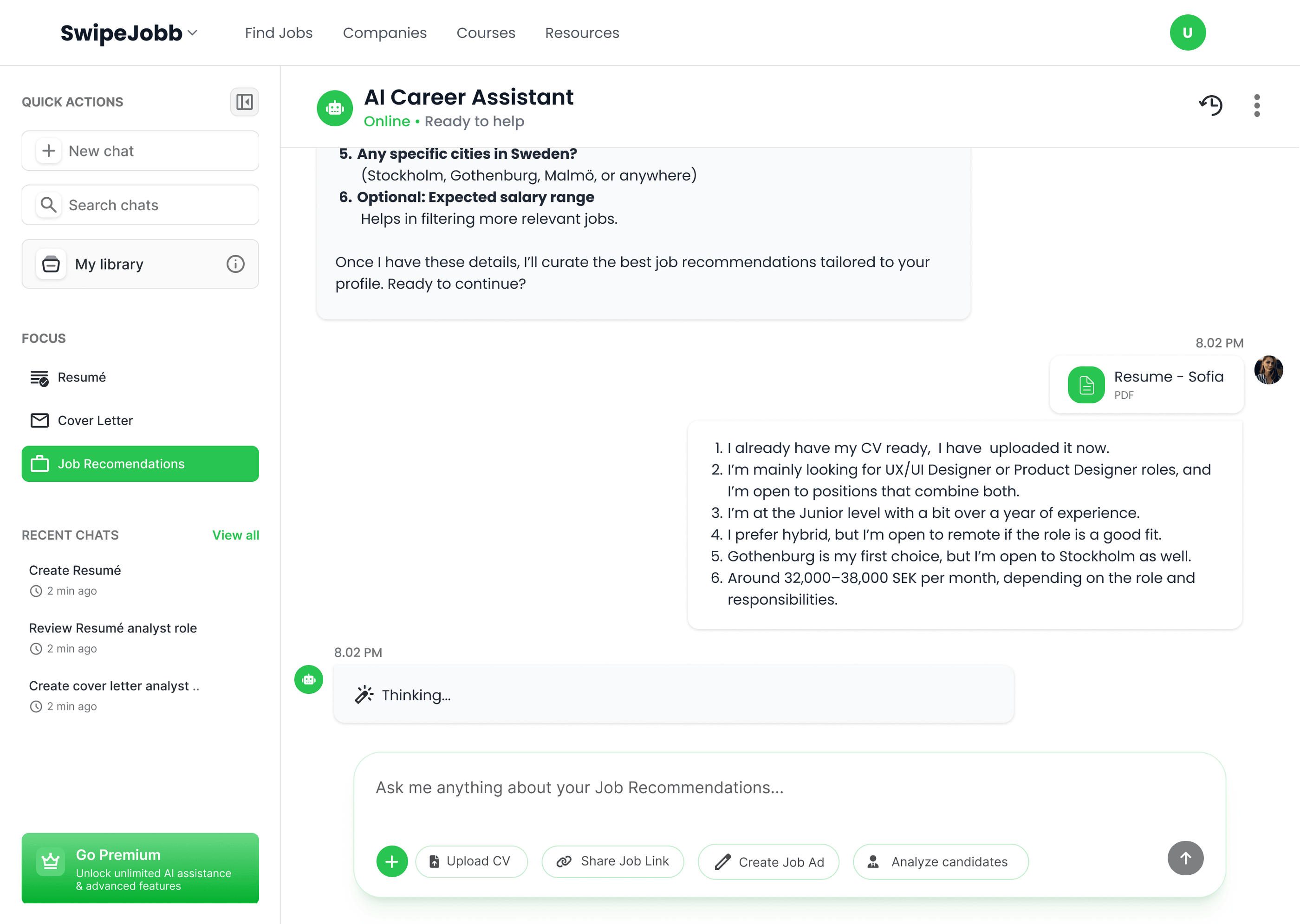 Job recommendations — refining preferences