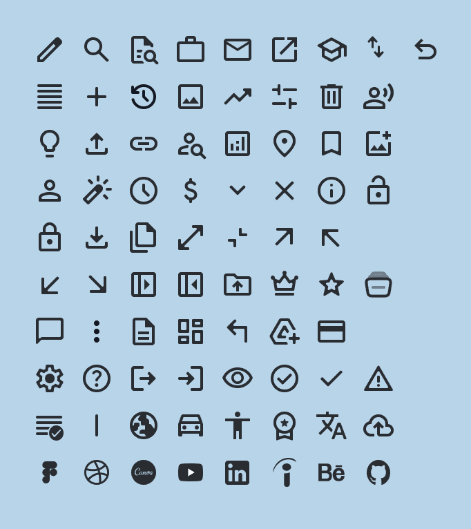 The icon set built for the platform
