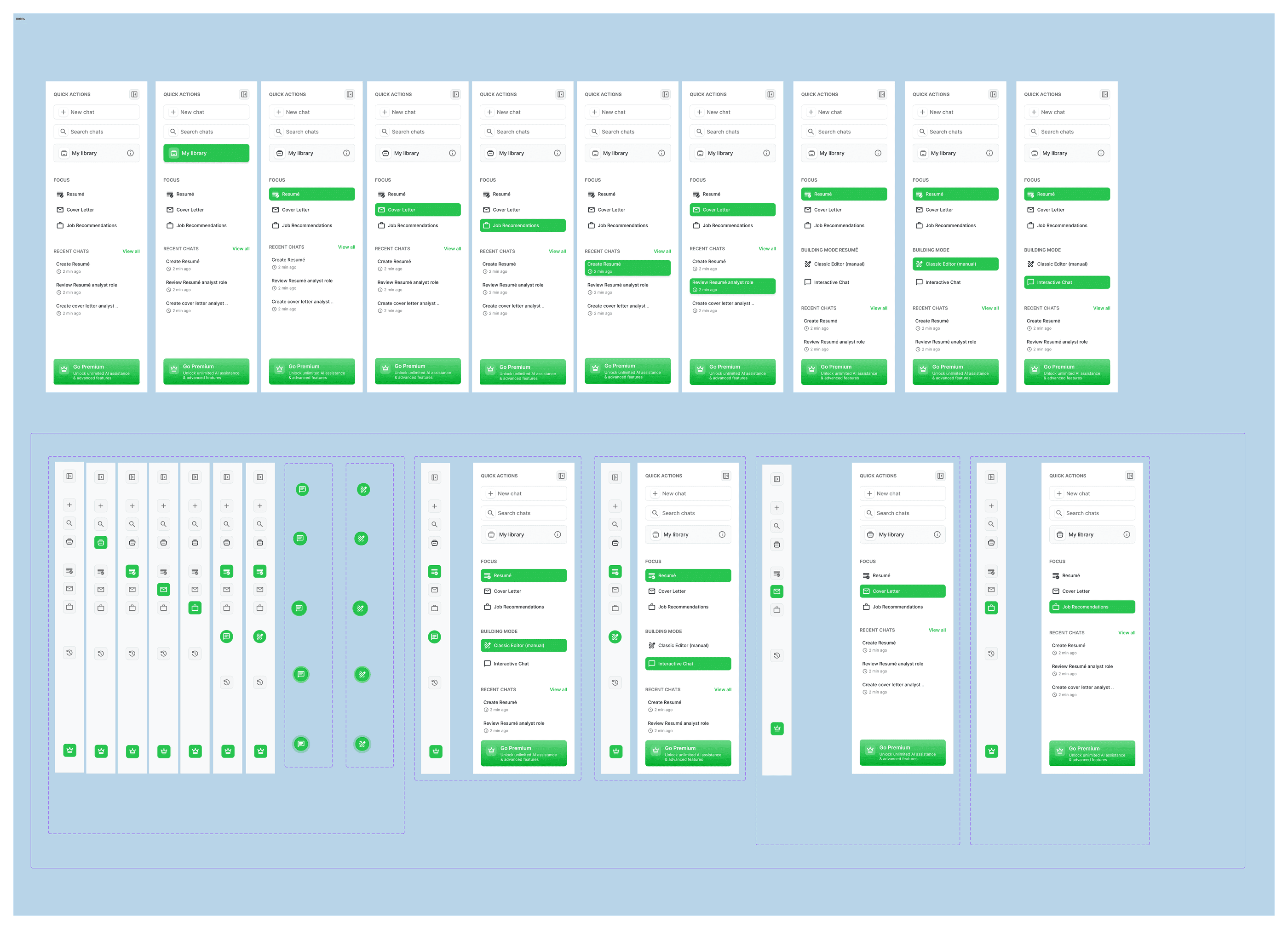 Menu components across states